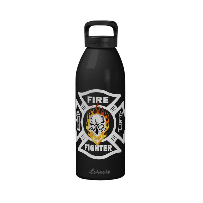 Firefighter Flaming Skull Water Bottle