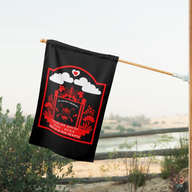 Firefighter Funeral Memorial Gift House Flag (Insitu (Back))