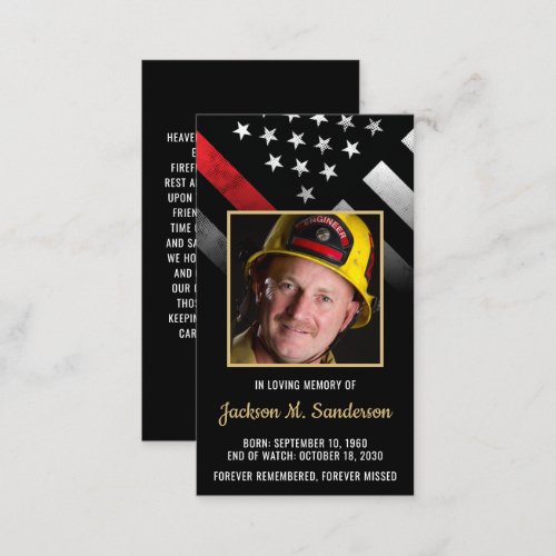 Firefighter Funeral Memorial Photo Prayer Card