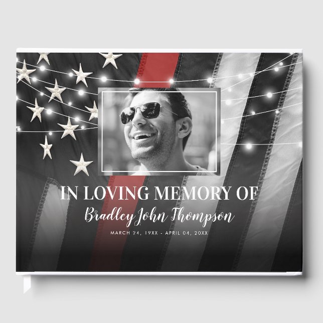 Firefighter Funeral Memorial | Thin Red Line Guest Book (Front)