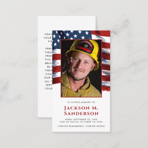 Firefighter Funeral Patriotic Photo Prayer Card
