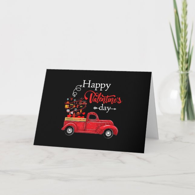 Firefighter Gift | Happy Valentine Day Firefighter Holiday Card (Front)