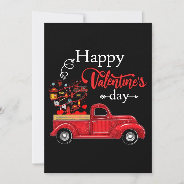 Firefighter Gift | Happy Valentine Day Firefighter Holiday Card (Front)