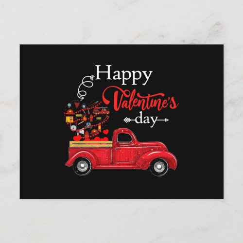 Firefighter Gift  Happy Valentine Day Firefighter Holiday Postcard