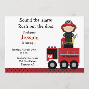 Firefighter girl birthday Invitation