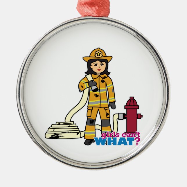 Firefighter Girl - Brunette Metal Ornament (Front)
