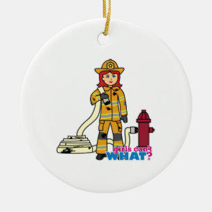 Firefighter Girl - Red Ceramic Ornament