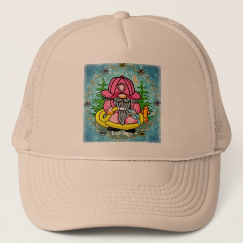 Firefighter Gnome custom name  Trucker Hat