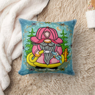 Firefighter gnome throw pillow