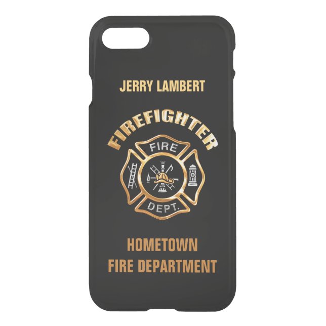 Firefighter Gold and Black Name Template Uncommon iPhone Case (Back)