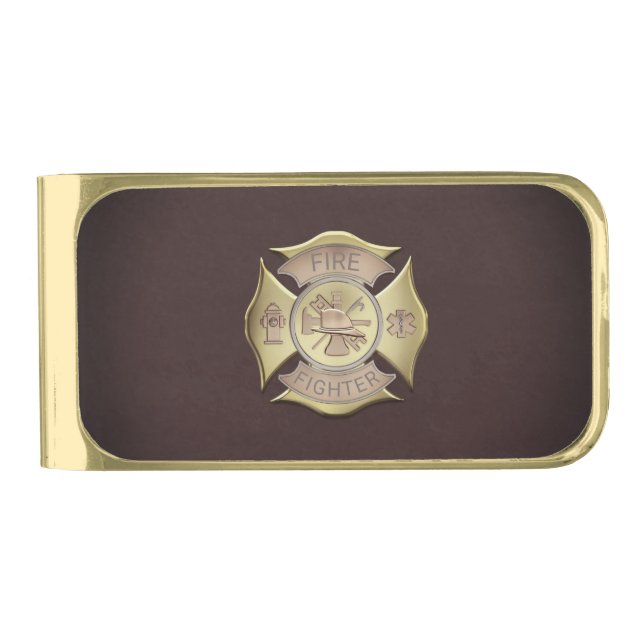 Firefighter Gold Finish Money Clip (Front)