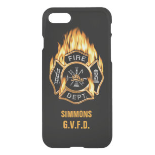 Firefighter Gold Flaming Badge Name Template iPhone SE/8/7 Case
