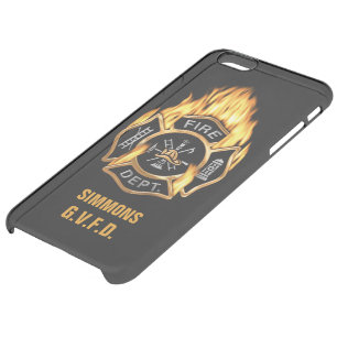 Firefighter Gold Flaming Badge Name Template Clear iPhone 6 Plus Case