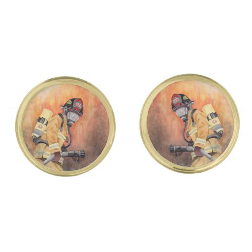 Firefighter Gold Studs Fireman Cufflinks Miranda