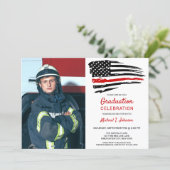 Firefighter Graduation Custom Photo Thin Red Line Invitation (Standing Front)