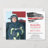 Firefighter Graduation Custom Photo Thin Red Line Invitation (Front)