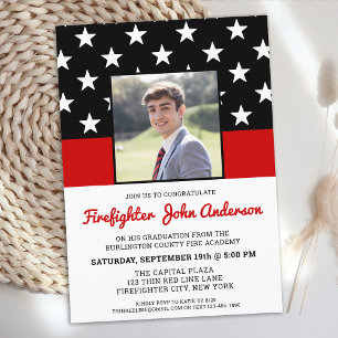 Firefighter Graduation Custom Photo Thin Red Line Invitation