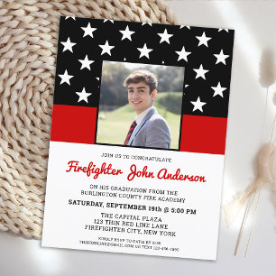 Firefighter Graduation Custom Photo Thin Red Line Invitation Postcard