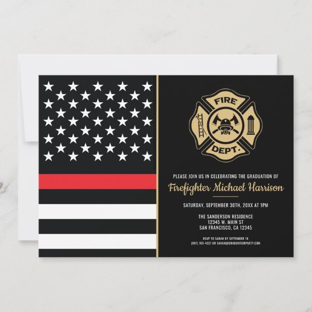 Firefighter Graduation Fire Academy Flag Fireman Invitation (Front)