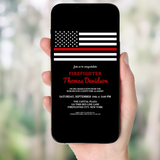 Firefighter Graduation Fire Academy Thin Red Line Invitation (Front Digital)