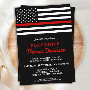 Firefighter Graduation Fire Academy Thin Red Line Invitation