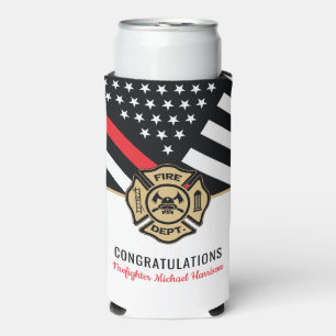 Firefighter Graduation Fireman Thin Red Line Seltzer Can Cooler