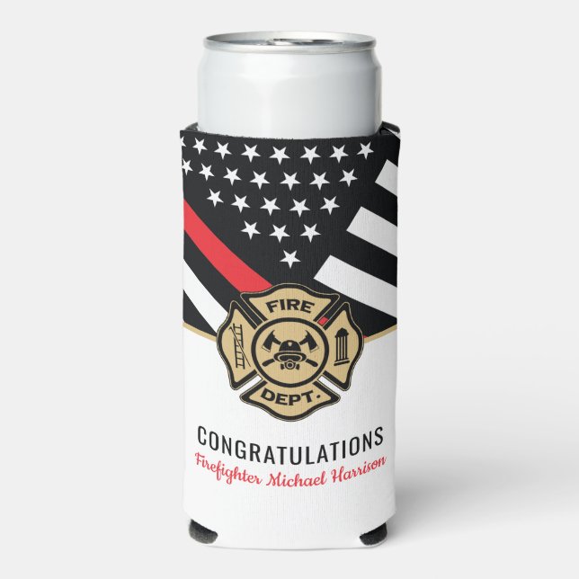 Firefighter Graduation Fireman Thin Red Line Seltzer Can Cooler (Seltzer Front)