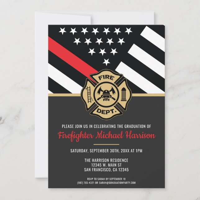 Firefighter Graduation Party Fire Department Flag Invitation (Front)