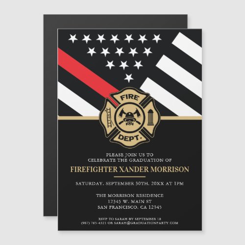 Firefighter Graduation Party Red Line Flag Fireman Magnetic Invitation