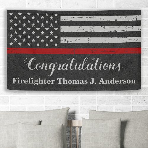 Firefighter Graduation Party Rustic Thin Red Line Banner