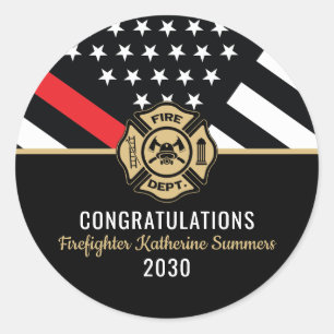 Firefighter Graduation Party Thin Red Line Flag Classic Round Sticker