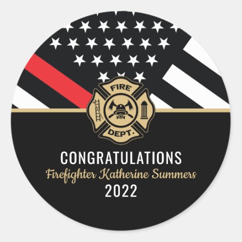  Firefighter Graduation Party Thin Red Line Flag Classic Round Sticker