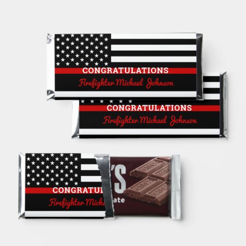 Firefighter Graduation Party Thin Red Line Flag Hershey Bar Favors - Firefighter congratulations candy bar for firefighter graduation party or retirement party favors.  COPYRIGHT © 2022 Judy Burrows, Black Dog Art - All Rights Reserved. Firefighter Graduation Party Thin Red Line Flag Hershey Bar Favors