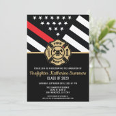  Firefighter Graduation Party Thin Red Line Flag Invitation (Standing Front)