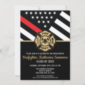  Firefighter Graduation Party Thin Red Line Flag Invitation (Front)