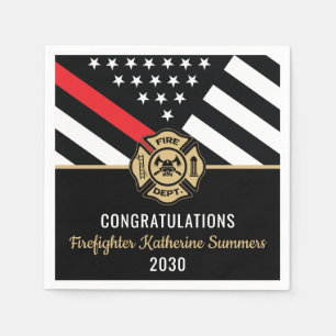 Firefighter Graduation Party Thin Red Line Flag Napkins