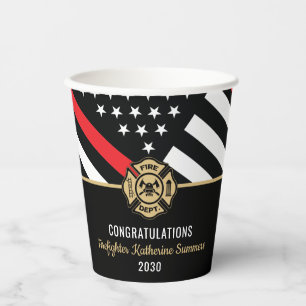 Firefighter Graduation Party Thin Red Line Flag Paper Cups
