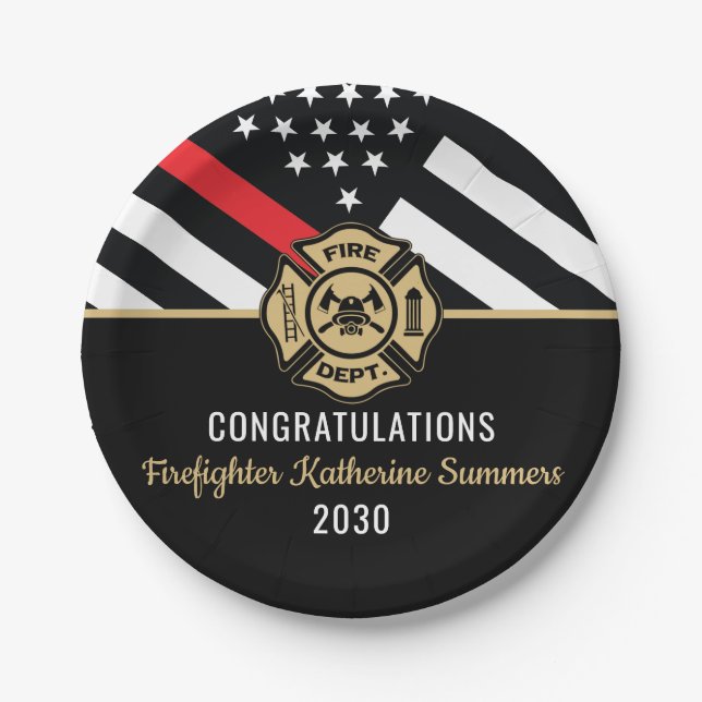  Firefighter Graduation Party Thin Red Line Flag Paper Plates (Front)