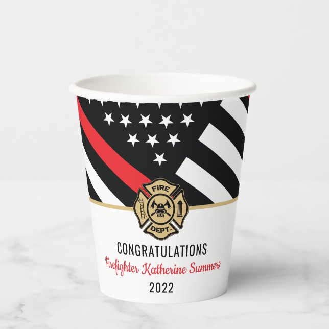 Firefighter Graduation Party Thin Red Line Paper Cups (Front)