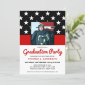 Firefighter Graduation Party Thin Red Line Photo Invitation (Standing Front)