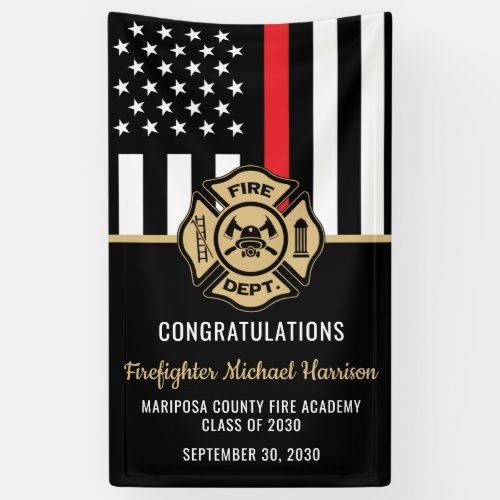 Firefighter Graduation Red Flag Fireman Party Banner