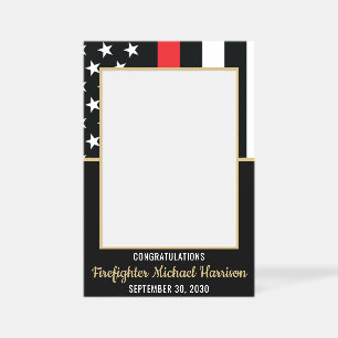 Firefighter Graduation Red Flag Fireman Party Selfie Frame