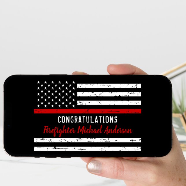 Firefighter Graduation Red Line Congratulations Card (Front Digital)