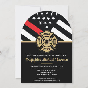 Firefighter Graduation Red Line Fireman Party Invitation