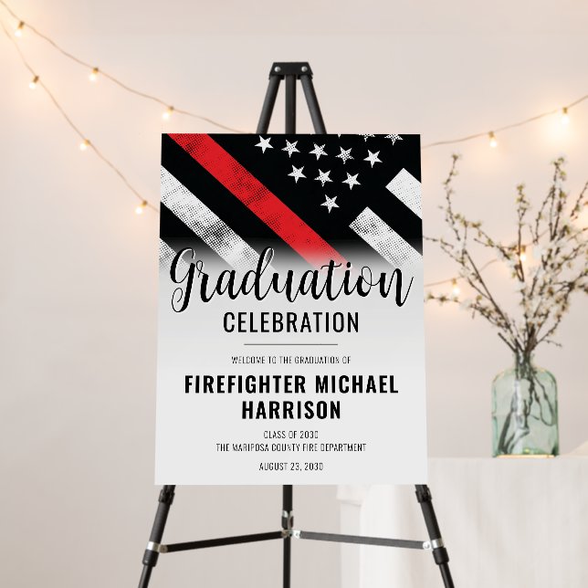 Firefighter Graduation Red Line Flag Fireman Foam Board (In Situ (Stand))
