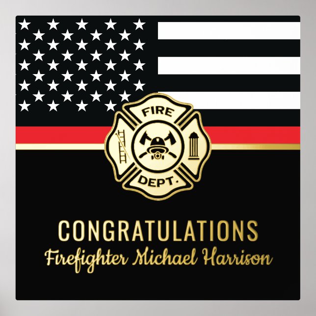 Firefighter Graduation Red Line Flag Fireman Foil Prints (Front)