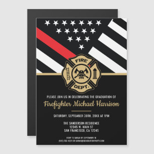 Firefighter Graduation Red Line Flag Fireman Magnetic Invitation