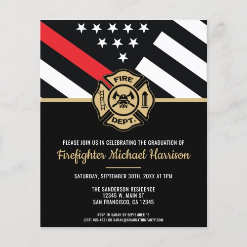 Firefighter Graduation Red Line Flag Invitation Flyer