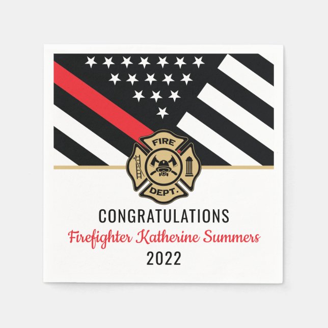 Firefighter Graduation Thin Red Line Fire Academy Napkins (Front)