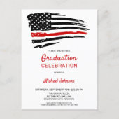Firefighter Graduation Thin Red Line Fireman Party Invitation Postcard (Front)
